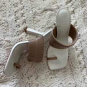 Deltan Cream and Brown Strappy Heels